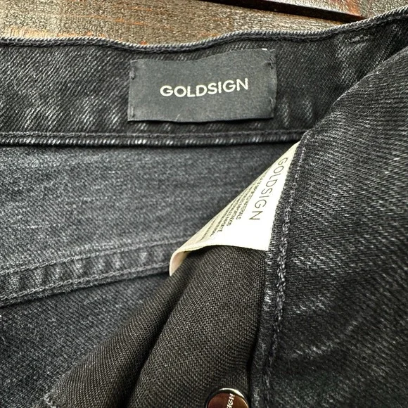 Goldsign‎ High Rise Straight Button Fly Jeans Tag 29" True 32" Black Orig $375 - Picture 4 of 15